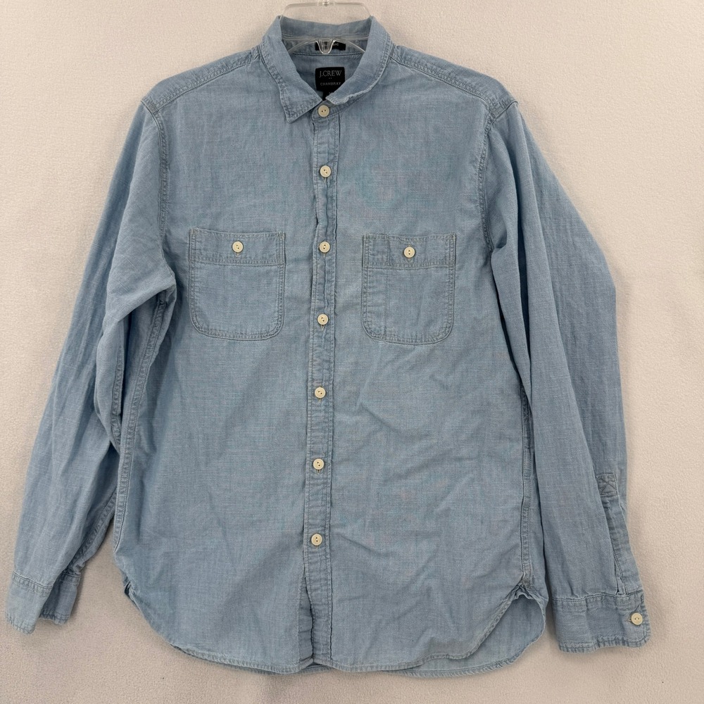J.Crew Chambray Shirt Mens Medium Blue Classic Fit Long Sleeve BE224 Pocket